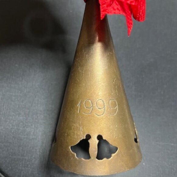 VTG 1999 Handmade Silverplated Christmas Bell Red Bow 5" Tall - Picture 7 of 15